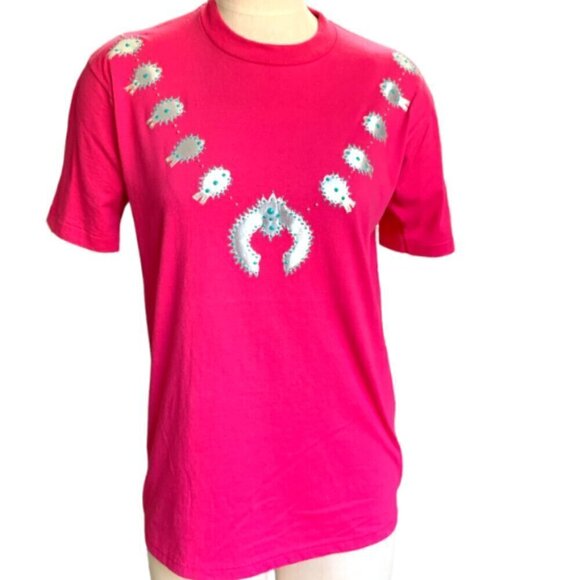 Sunbelt Sportswear Tee Pink Silver & Turquoise Squash Blossoms Sz M Pink 33Q - Picture 1 of 8